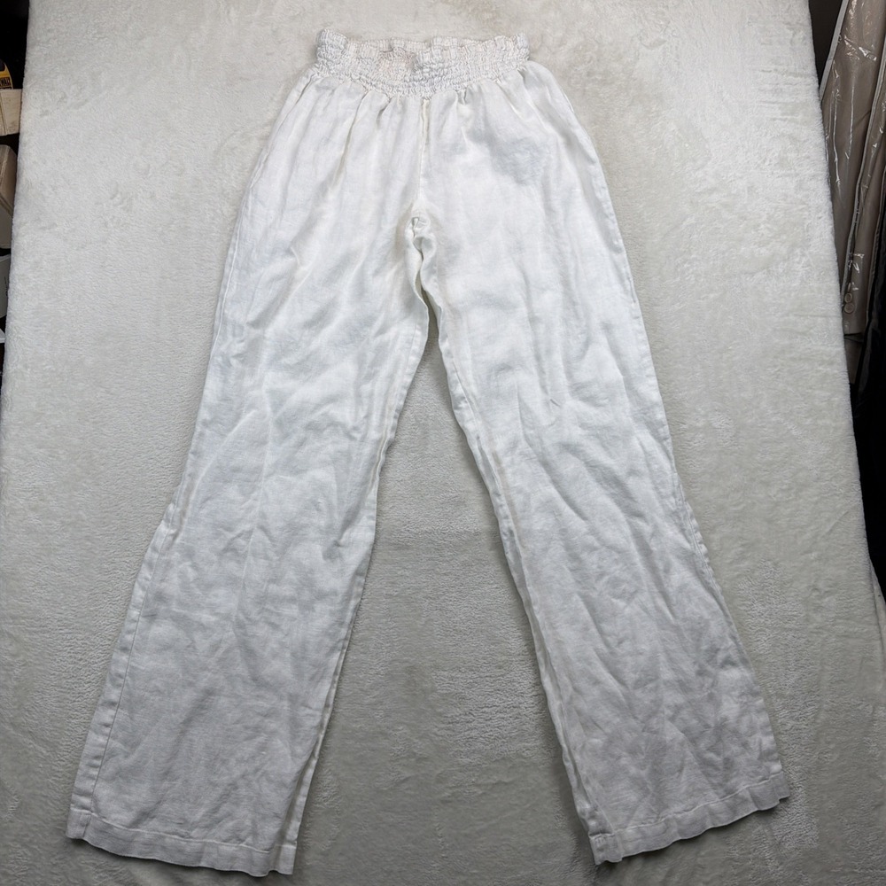 Tommy‎ Bahama Linen Pants Women's SP White Wide Leg Pull On Beach Resort Petite